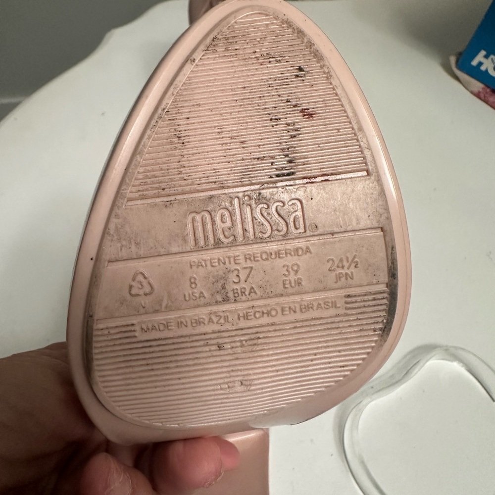 Melissa dreamy sandal heels - nude pink and black strappy  size 8 Rare $170 - Picture 10 of 11